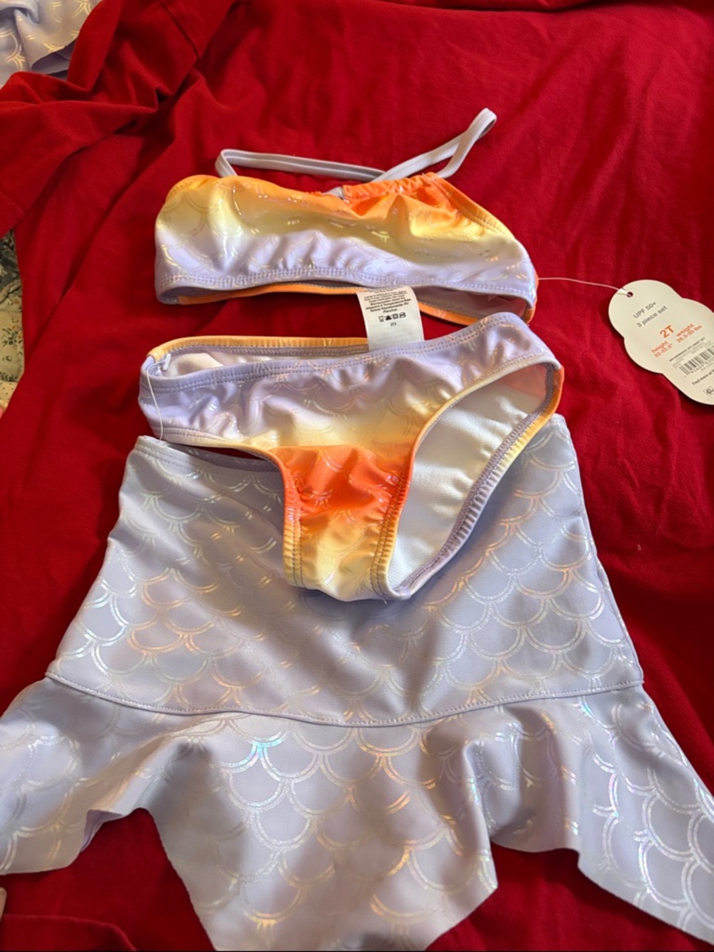 wonder nation Girls Lavender and Orange Gradient Bikini Swim Set with Skirt